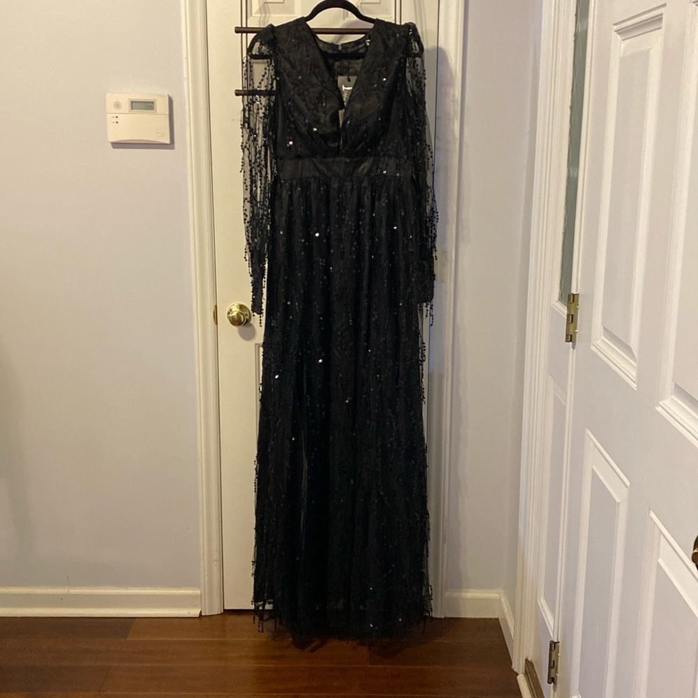 Black Sequin Long Sleeve Evening Dress
